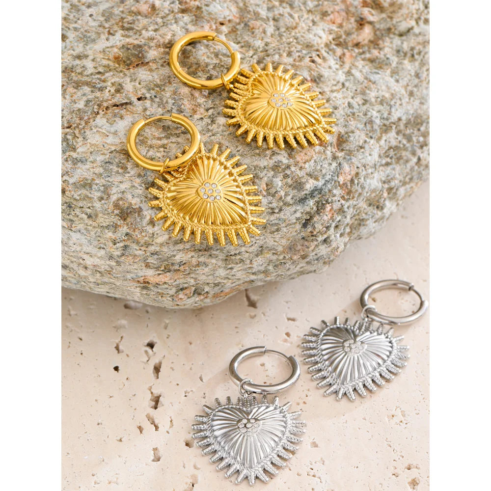 Cubic Zirconia Heart Earrings — Gold-Plated Stainless Steel with Cubic Zirconia · PS1622