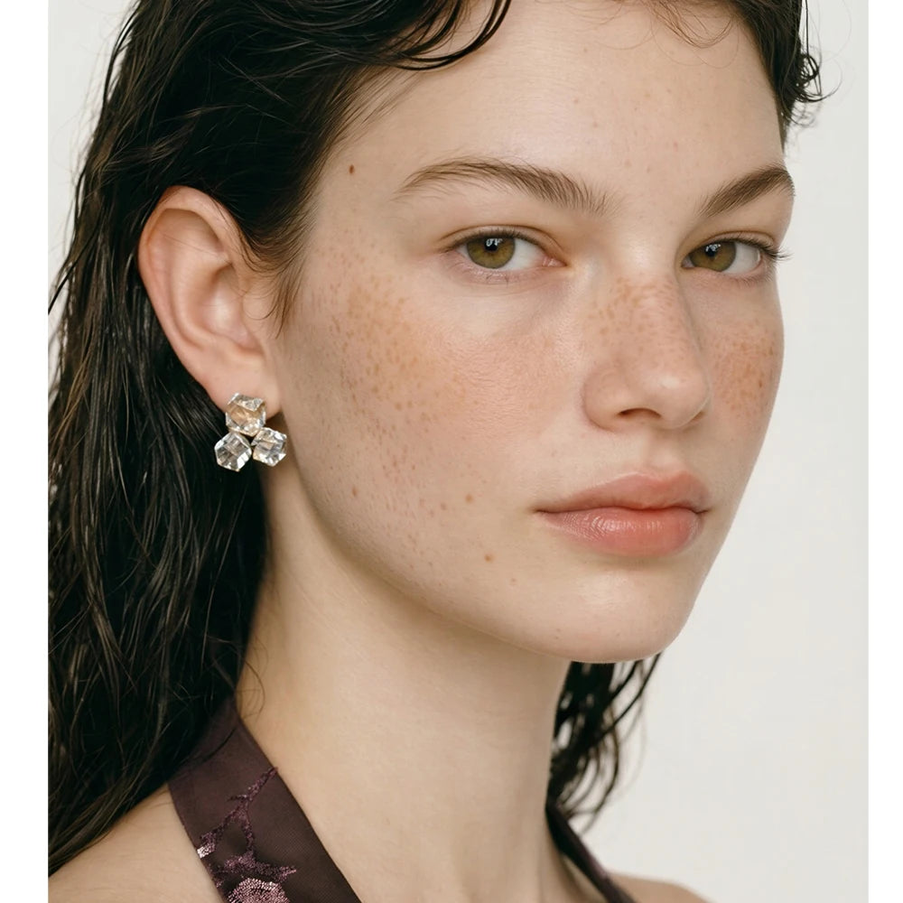 Crystal Geometric Earrings — Stainless Steel with Crystal · PS1154