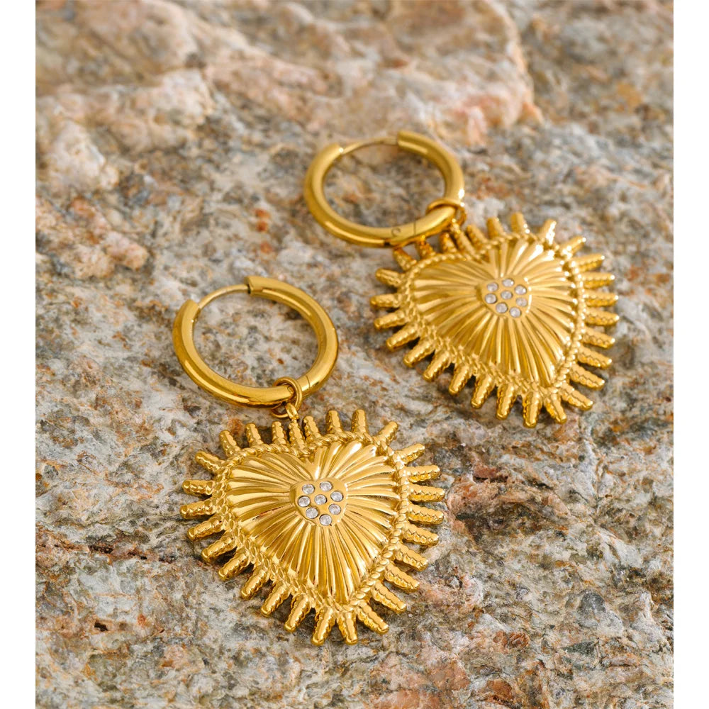 Cubic Zirconia Heart Earrings — Gold-Plated Stainless Steel with Cubic Zirconia · PS1622