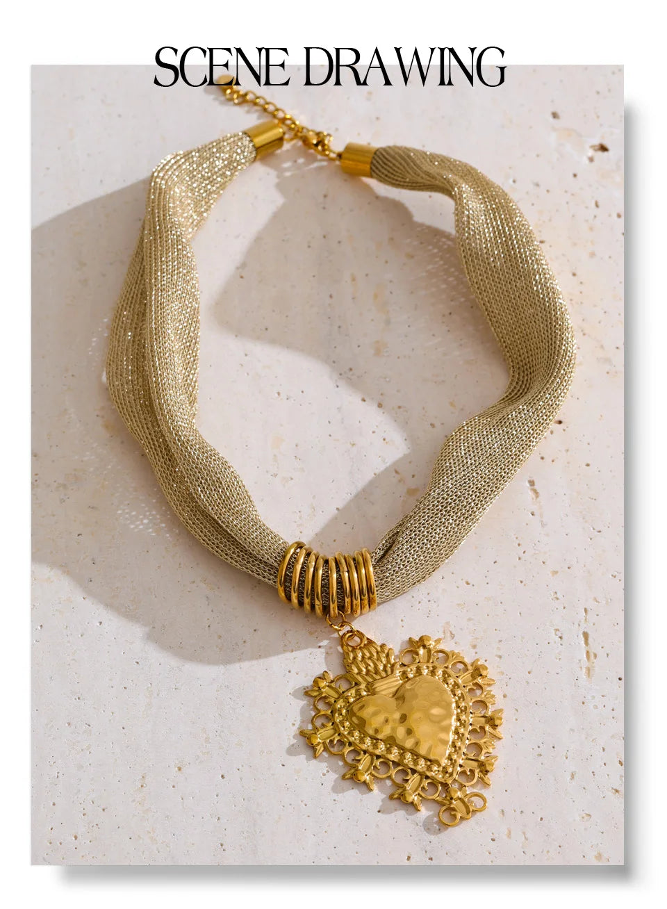 Heart chain necklace in gold-plated stainless steel.