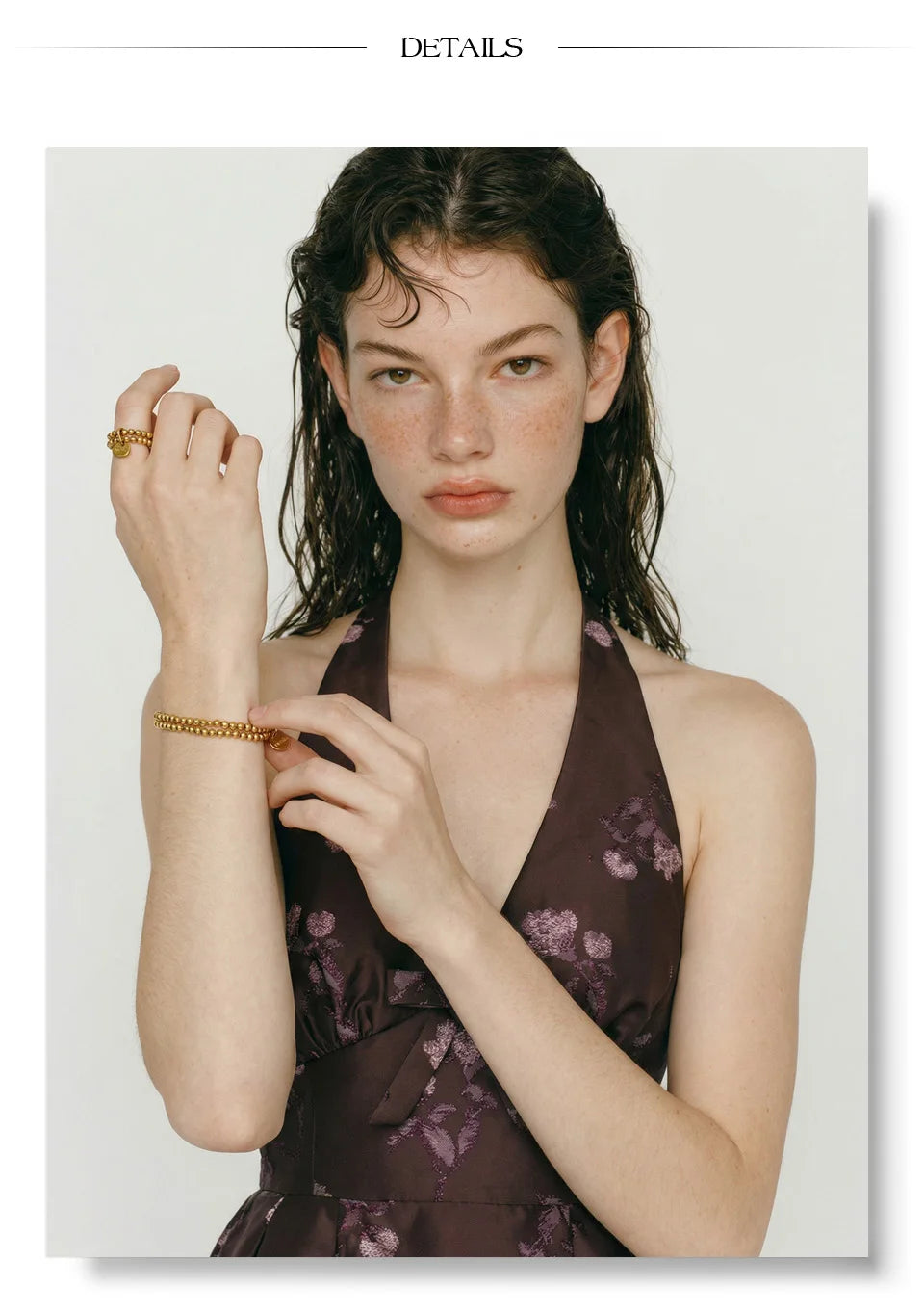 Beaded geometric bracelet in gold-plated stainless steel.