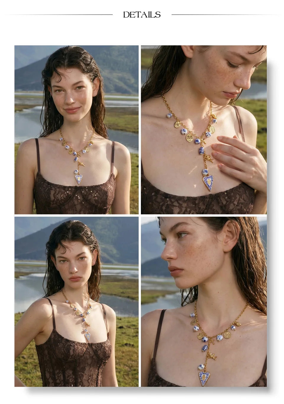 Heart flower necklace in gold-plated stainless steel.