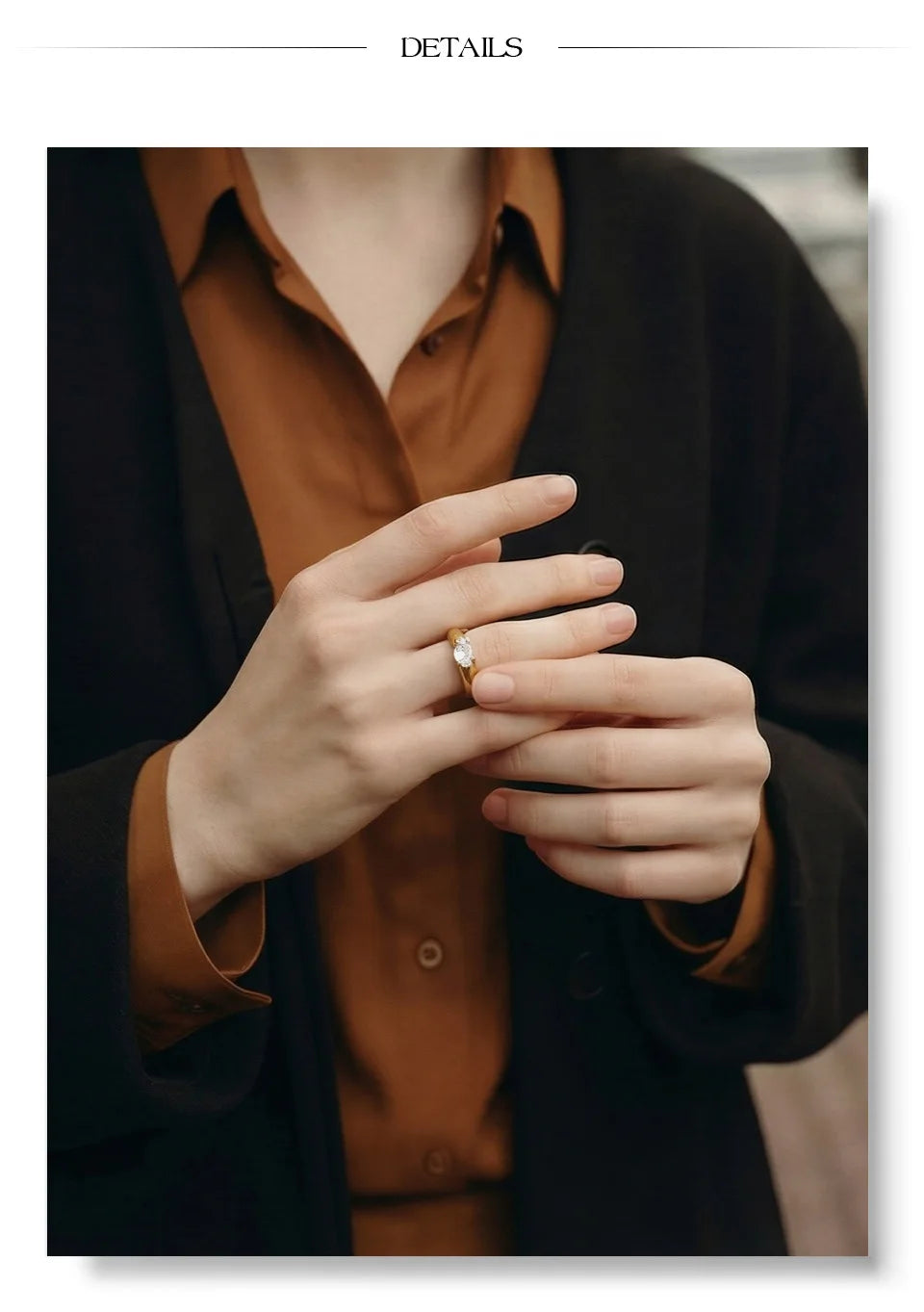 Cubic zirconia geometric ring in 18K gold-plated stainless steel with cubic zirconia.