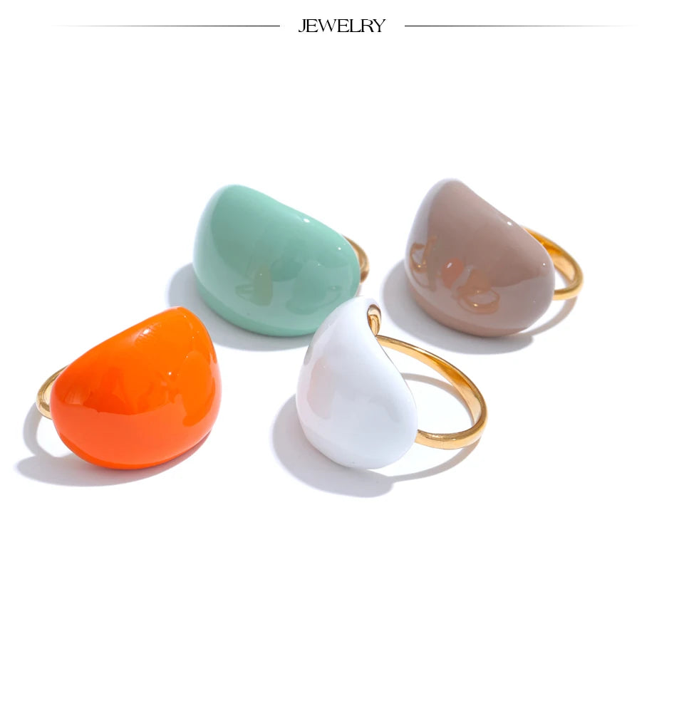 White enamel multi-color ring in 18K gold-plated stainless steel with enamel.
