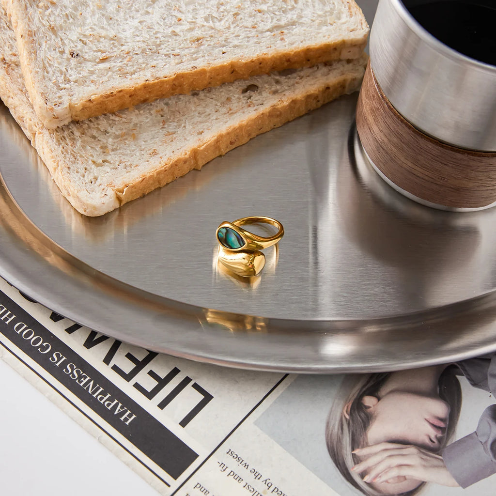 Abalone Waterdrop Ring — Stainless Steel · PS276
