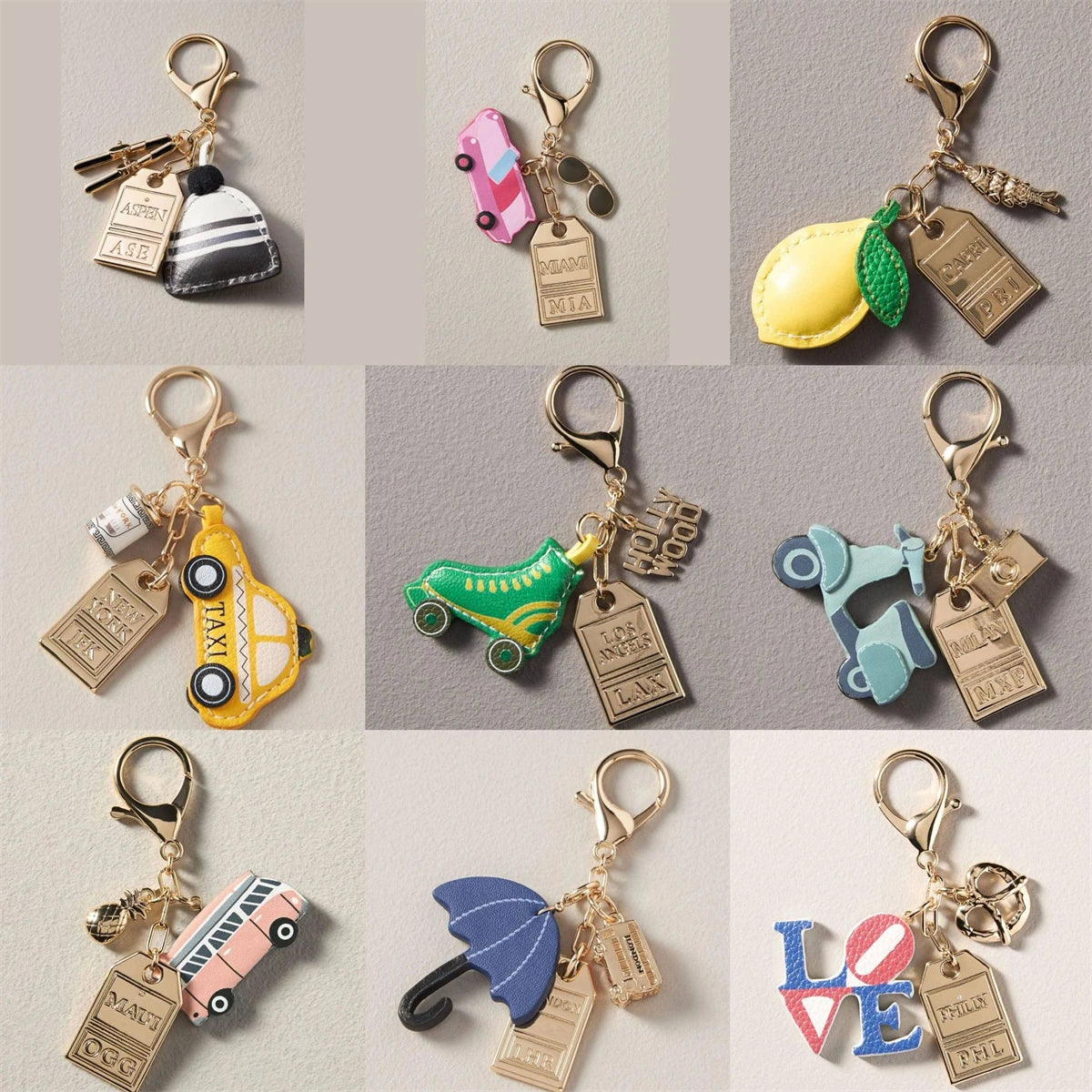 New Colorful Chain Multi Element Keychain Skating Boots Umbrella Pearl DIY Accessories Gold Plated