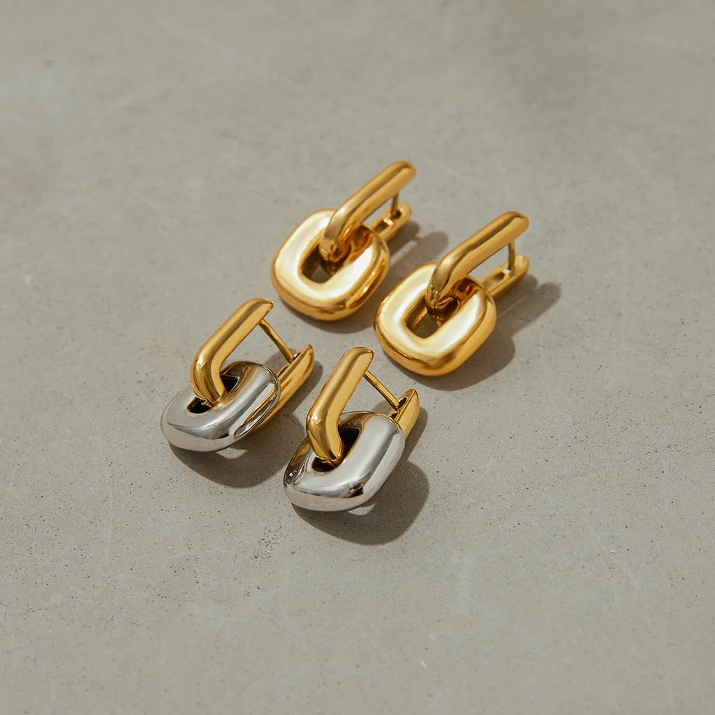 Two-Tone Link Hoop Earrings — Stainless Steel · PS088