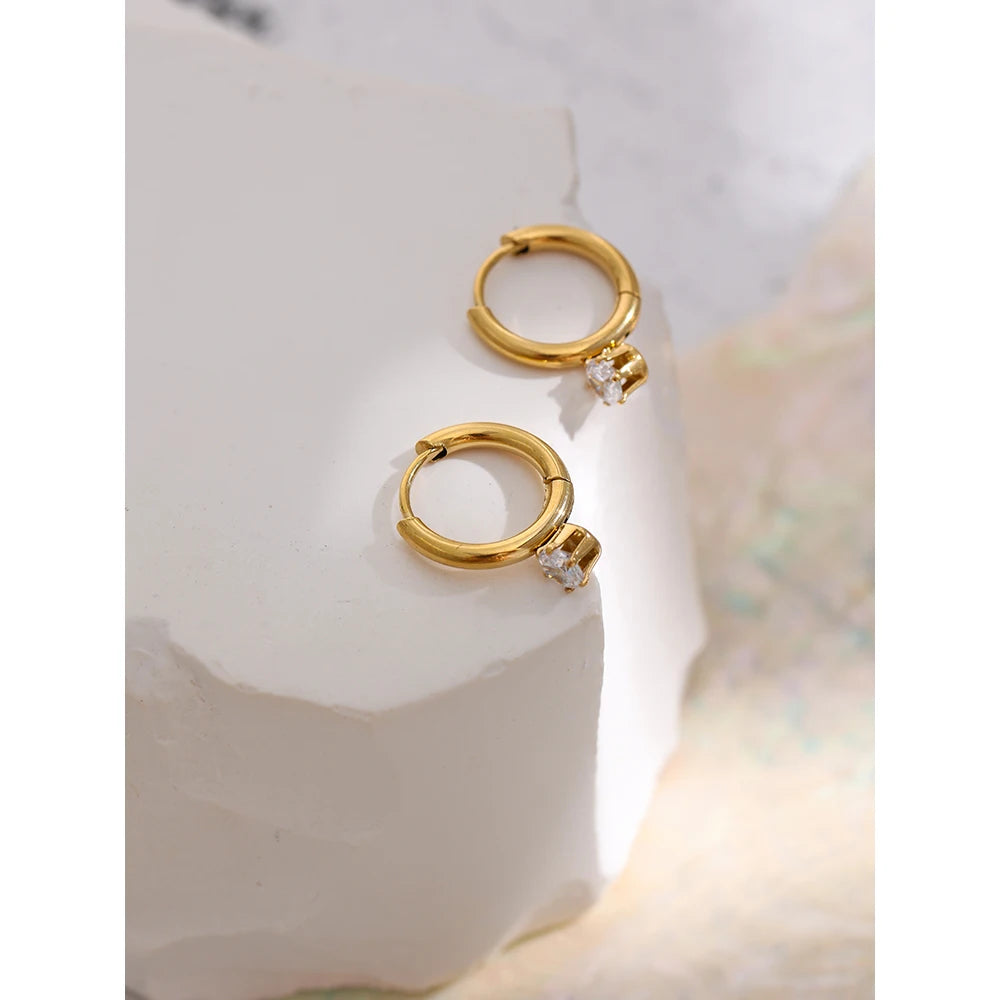 Cubic Zirconia Minimalist Geometric Earrings — Gold-Plated Stainless Steel with Cubic Zirconia · PS1614