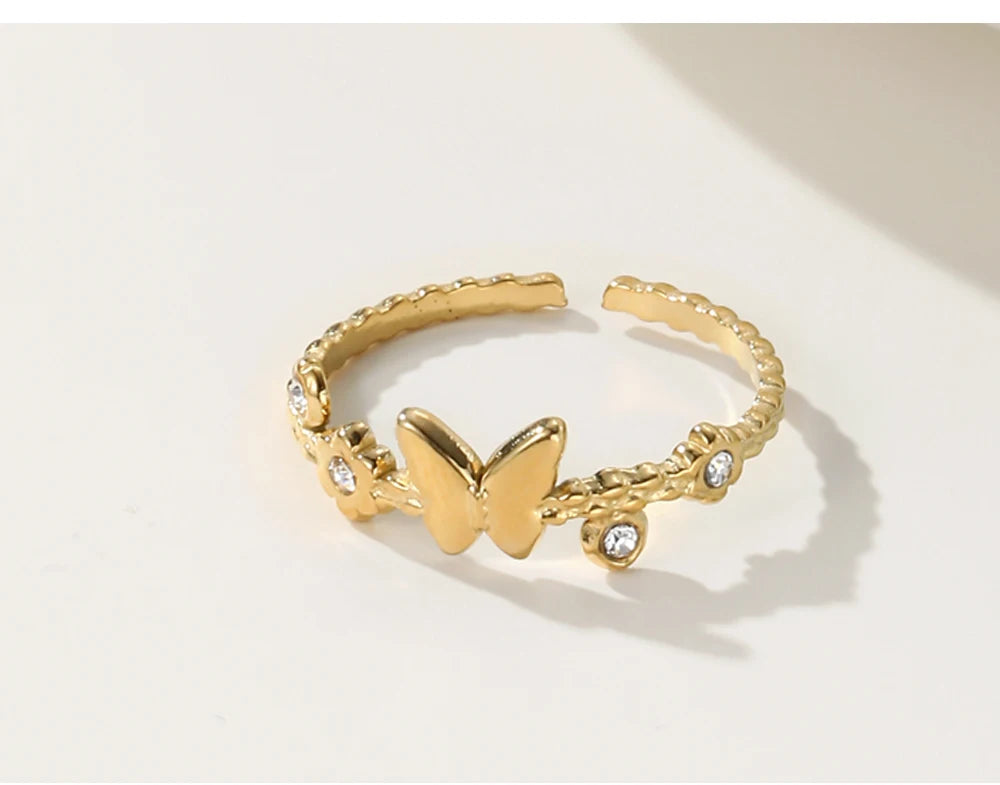 Butterfly Charm Adjustable Ring — 316L Stainless Steel · PS419