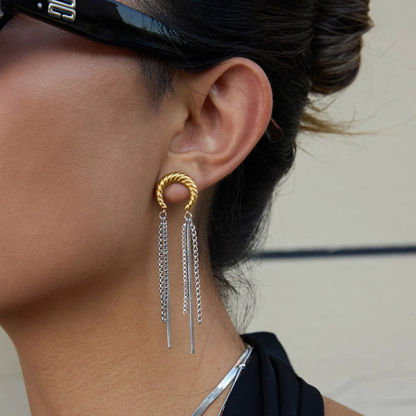Moon Chain Drop Earrings — Stainless Steel · PS073