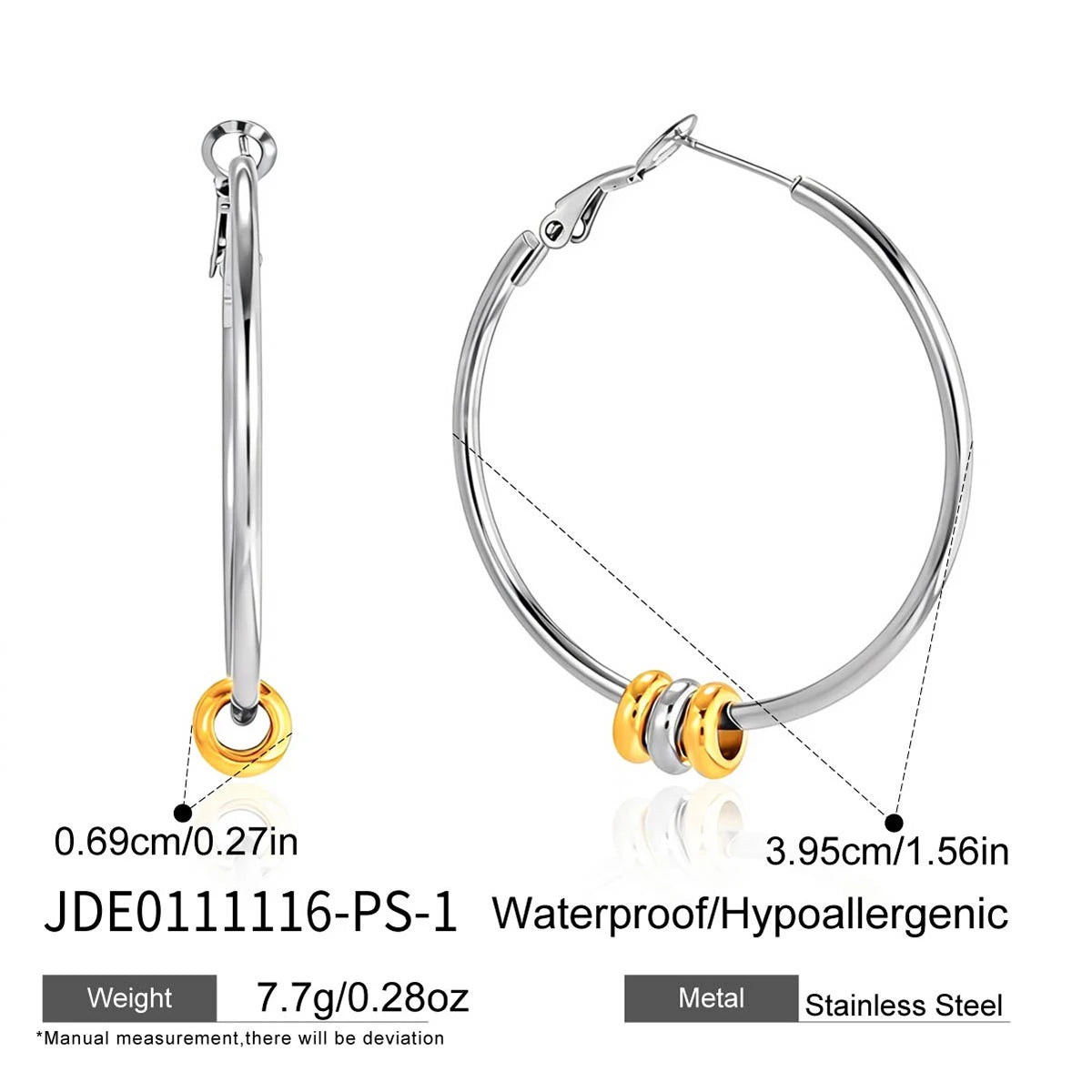 Two-Tone Hoop Earrings — Stainless Steel · PS124