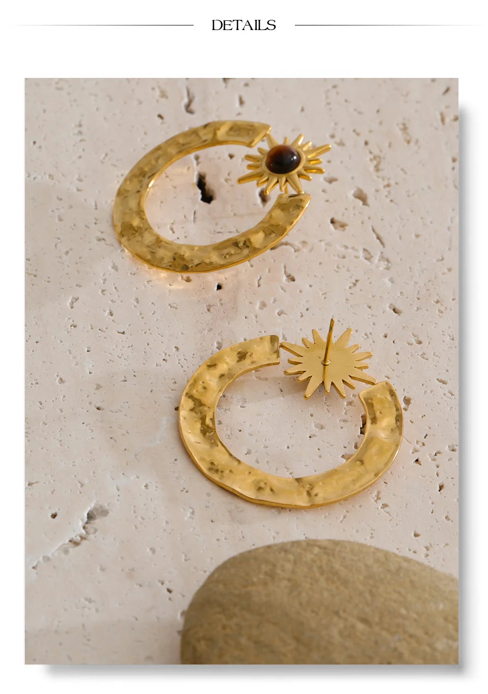 Natural stone star geometric earrings in gold-plated stainless steel with natural stone.