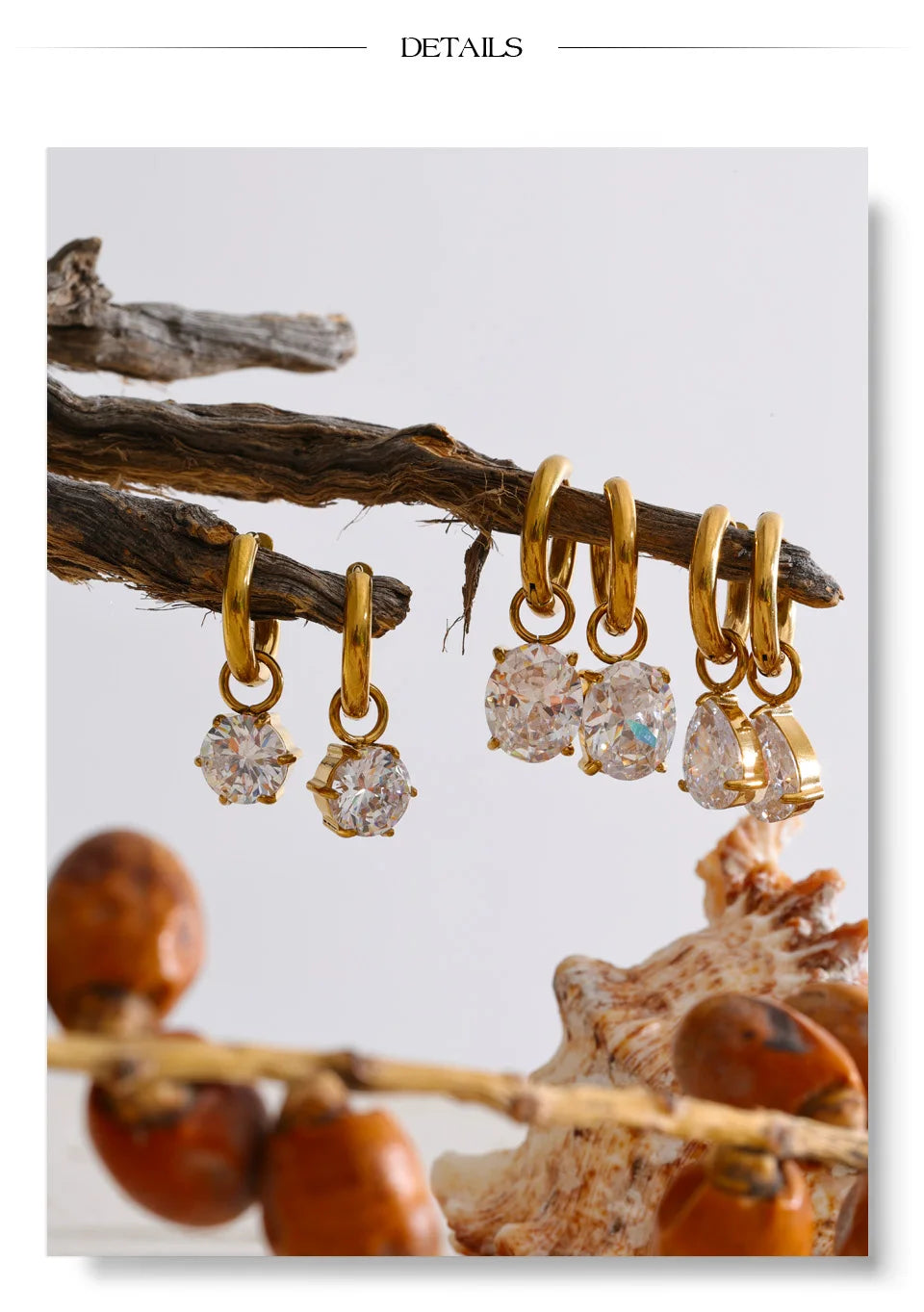 Cubic Zirconia Geometric Earrings — Gold-Plated Stainless Steel with Cubic Zirconia · PS1881