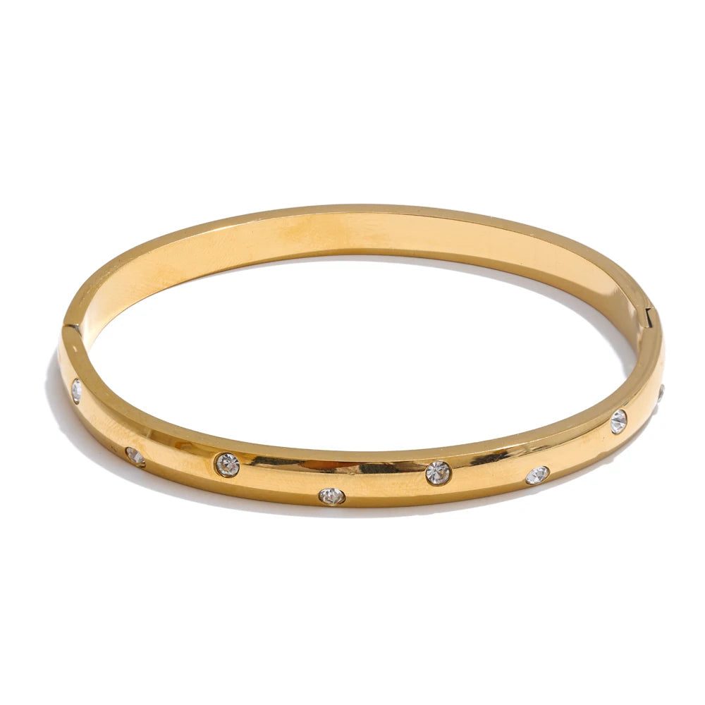 Cubic Zirconia Geometric Bracelet — Gold-Plated Stainless Steel with Cubic Zirconia · PS2150