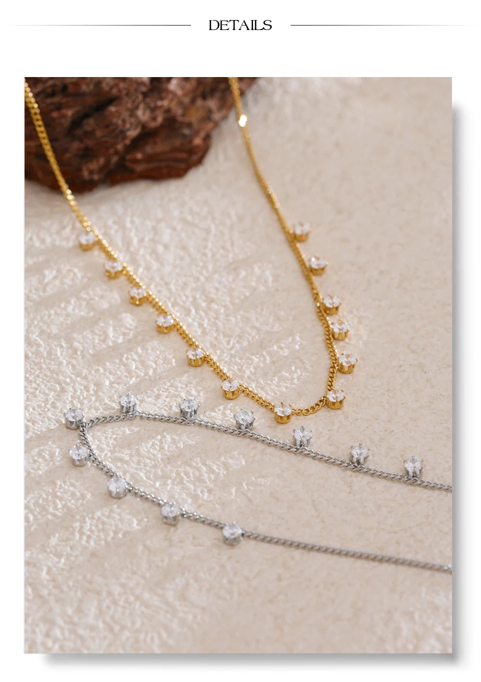 Cubic zirconia geometric chain necklace in gold-plated stainless steel with cubic zirconia.