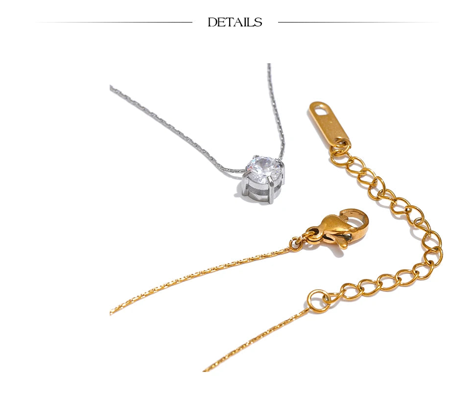 Cubic zirconia geometric necklace in gold-plated stainless steel with cubic zirconia.