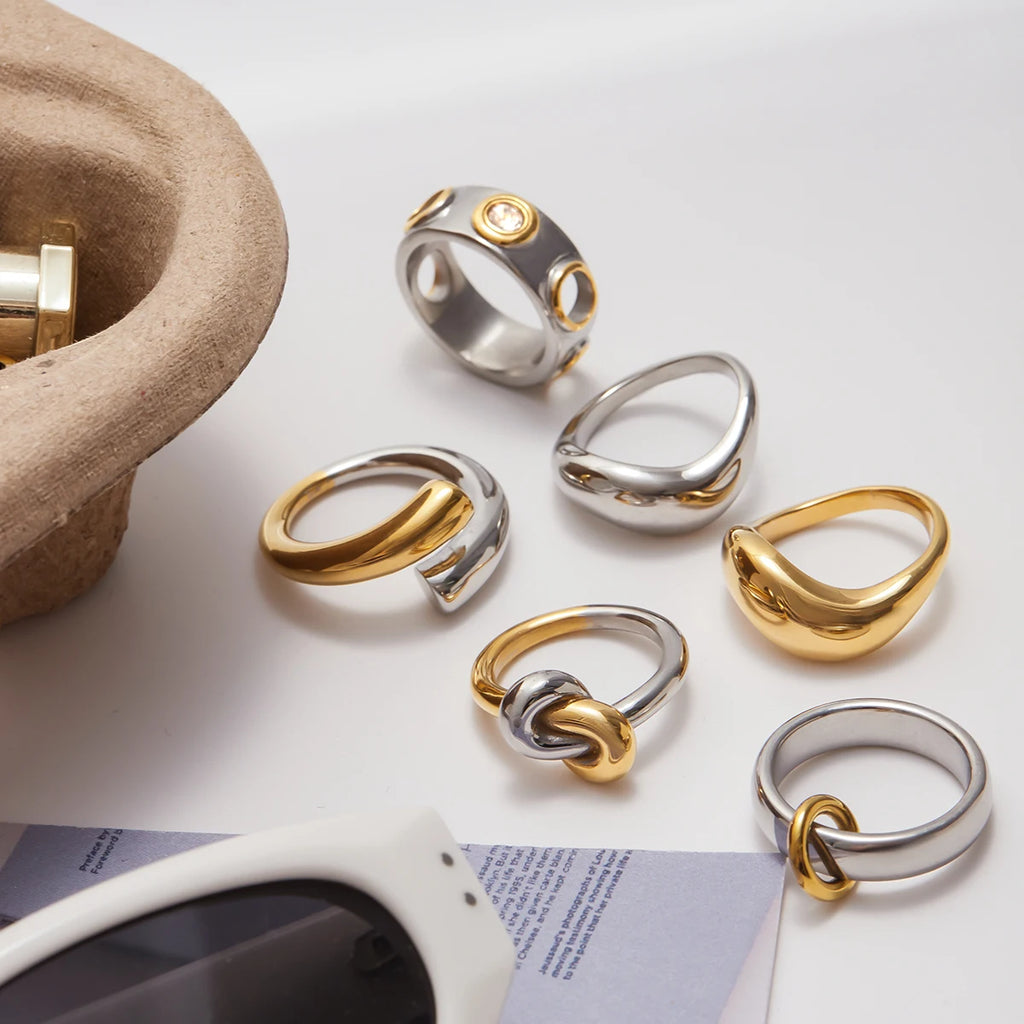 Two-Tone Hollow Irregular Ring — Stainless Steel · PS363