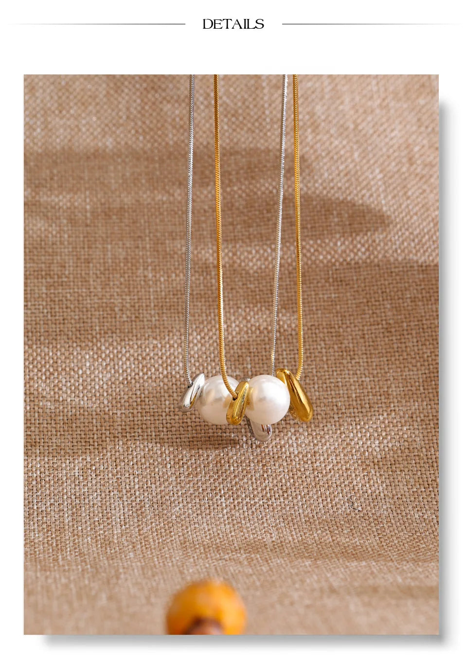 Pearl geometric necklace in gold-plated stainless steel with pearl.