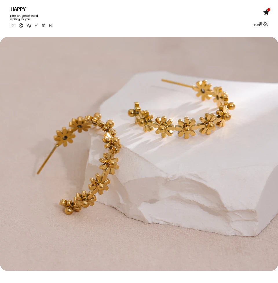Flower Geometric Earrings — Gold-Plated Stainless Steel · PS1873