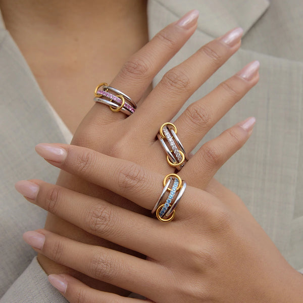 Two-Tone Crystal Ring — Stainless Steel · PS229