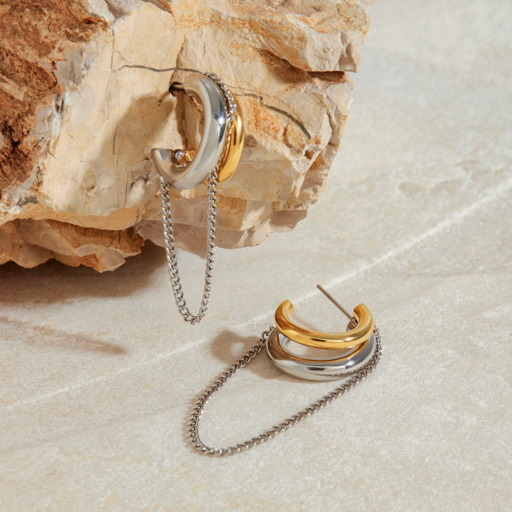 Two-Tone Chain Drop Earrings — Stainless Steel · PS091