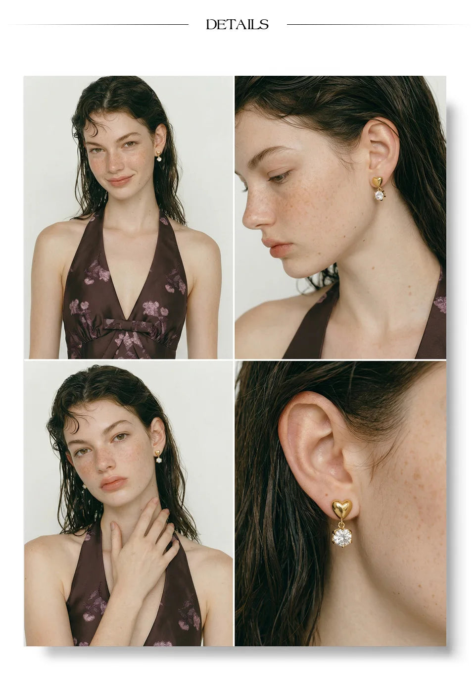 Cubic Zirconia Heart Earrings — Gold-Plated Stainless Steel with Cubic Zirconia · PS1244