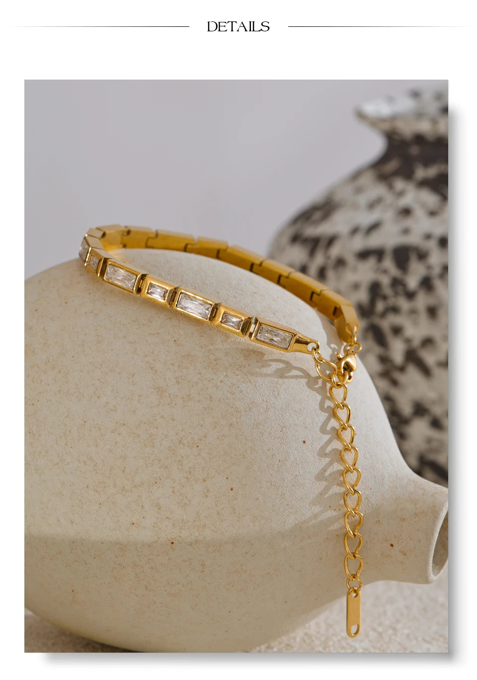 Cubic Zirconia Geometric Chain Bracelet — Gold-Plated Stainless Steel with Cubic Zirconia · PS1955