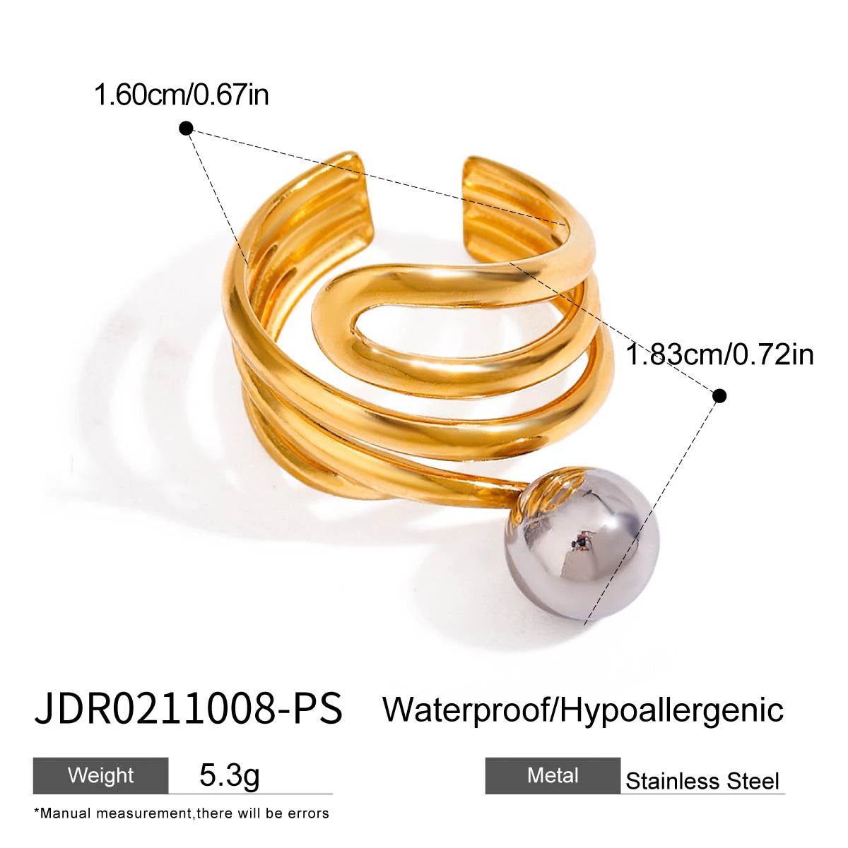 Two-Tone Steel Ball Ring — Stainless Steel