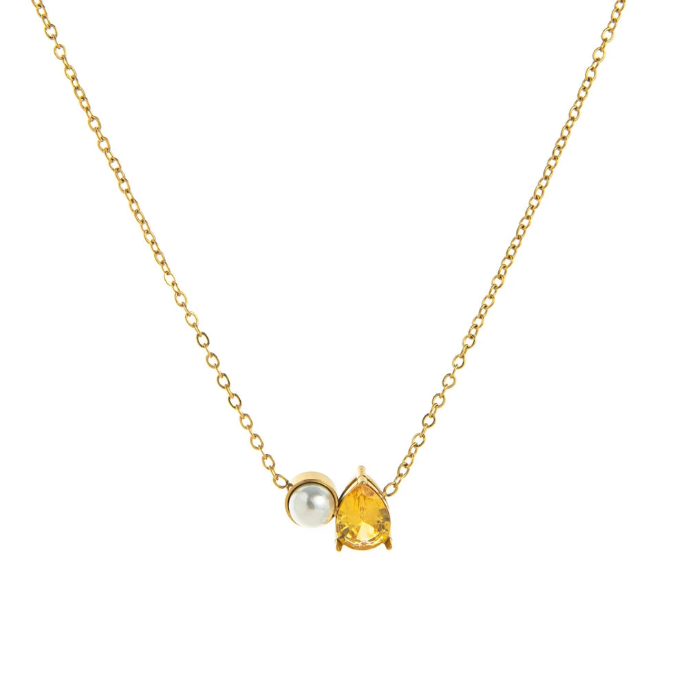 Titanium steel ins teardrop pearl December birthstone necklace zircon pendant gold-plated color preservation