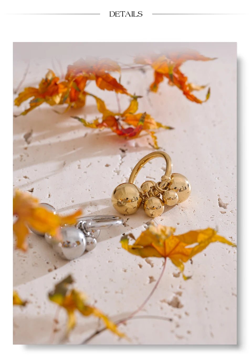 Beaded geometric ring in 18K gold-plated stainless steel.
