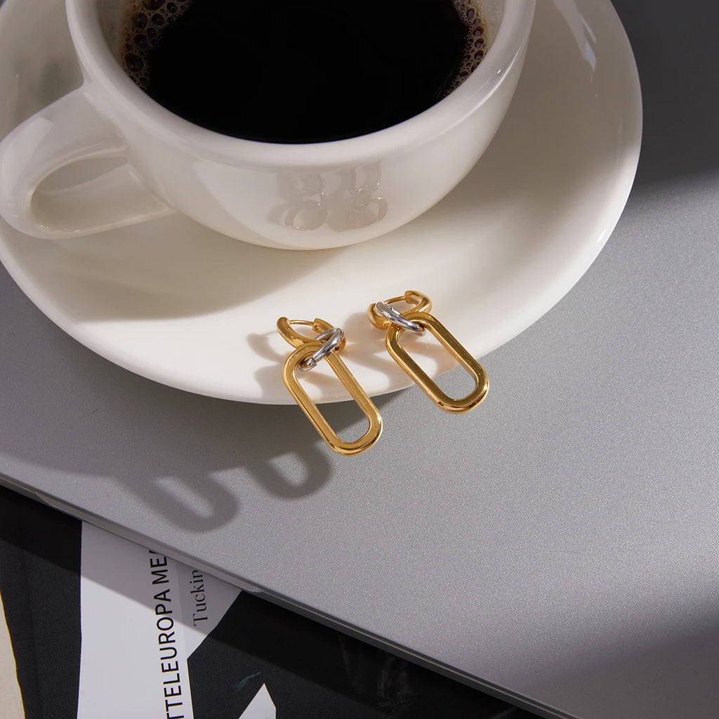 Paperclip Chain Drop Earrings — Stainless Steel · PS116
