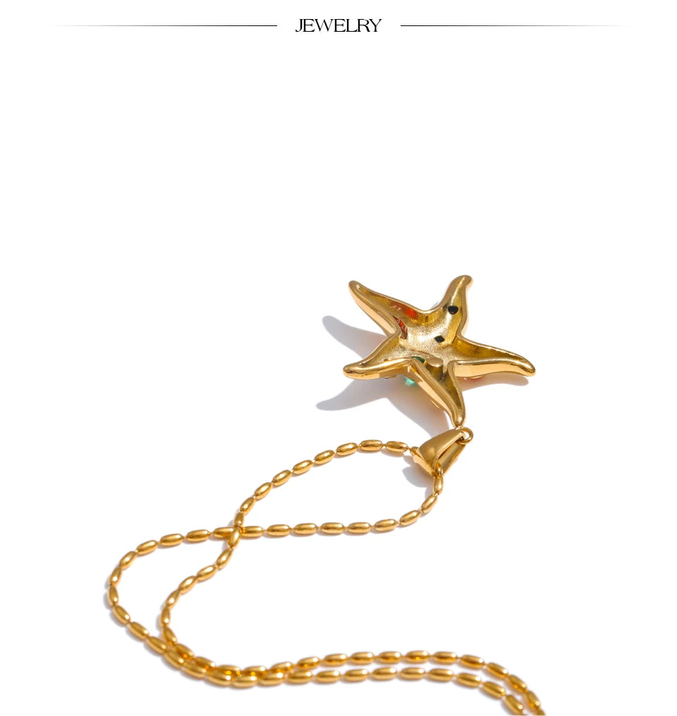 Cubic Zirconia Star Multi-Color Necklace — Gold-Plated Stainless Steel with Cubic Zirconia · PS2308