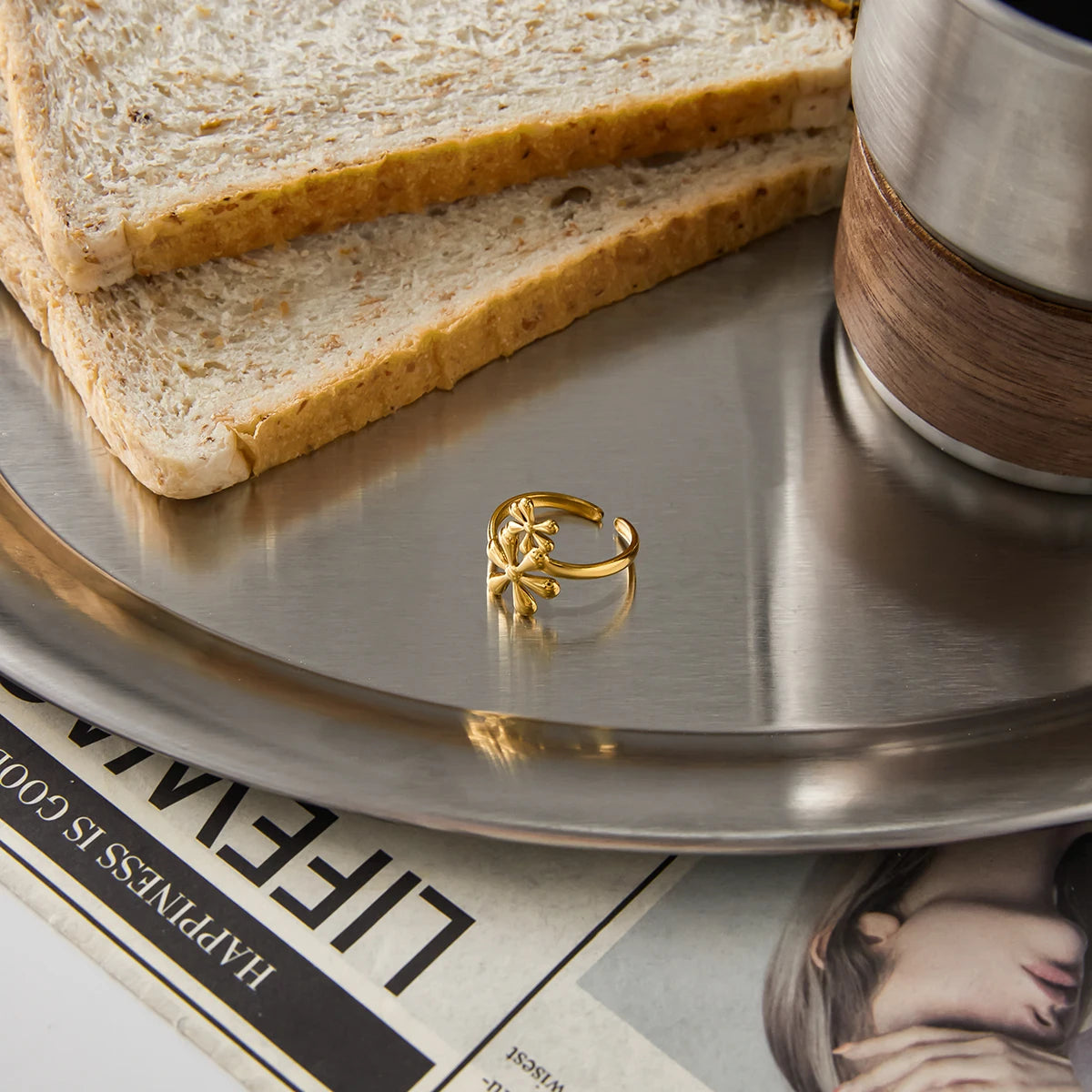Flower Open Ring — Stainless Steel · PS308