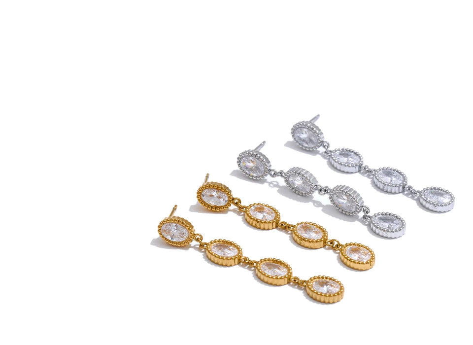 Cubic Zirconia Geometric Chain Earrings — Stainless Steel with Cubic Zirconia · PS1591