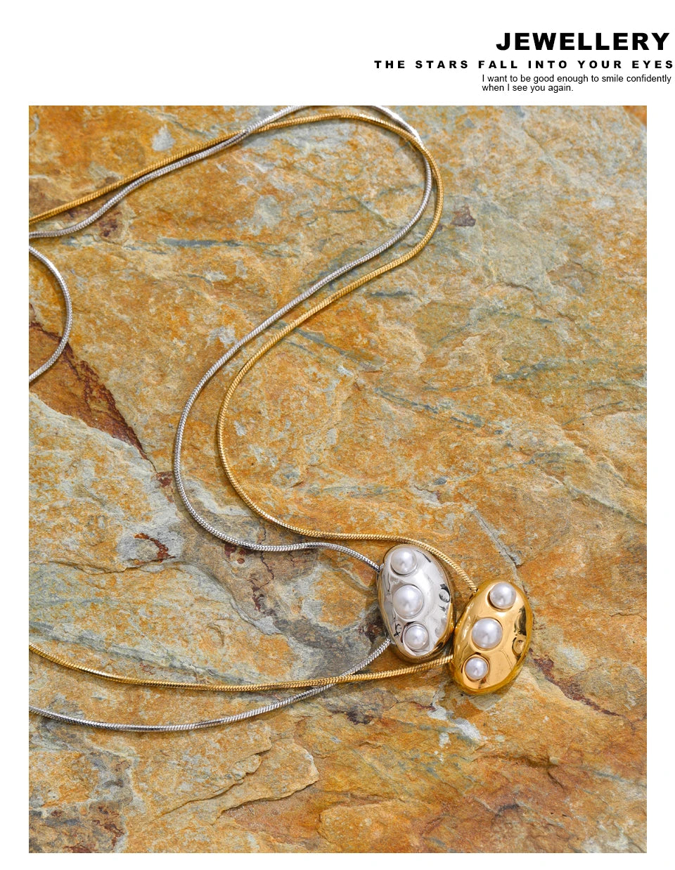 Pearl geometric necklace in gold-plated stainless steel with pearl.