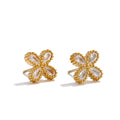 Cubic zirconia flower earrings in gold-plated stainless steel with cubic zirconia.