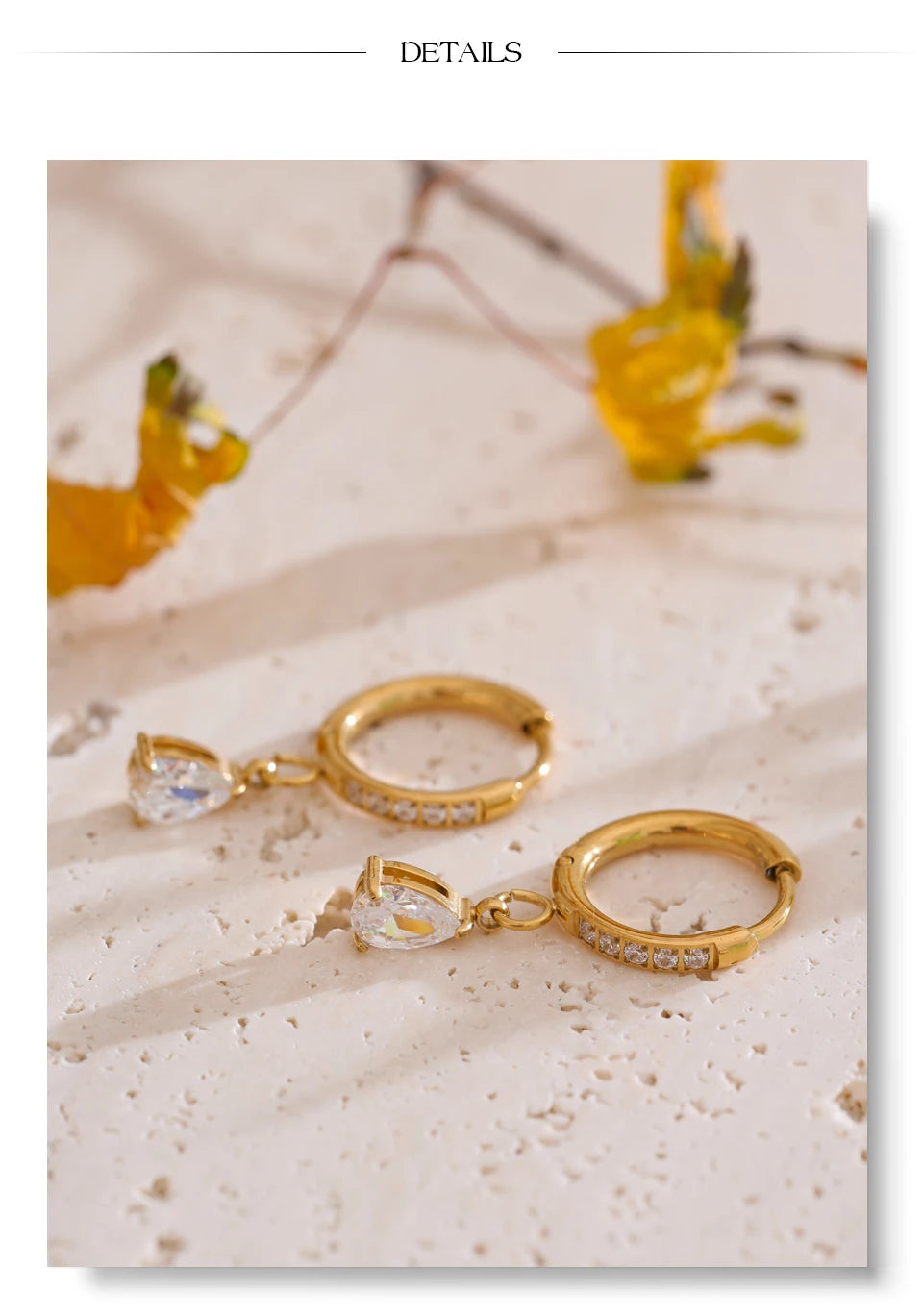 Cubic zirconia heart flower earrings in gold-plated stainless steel with cubic zirconia.