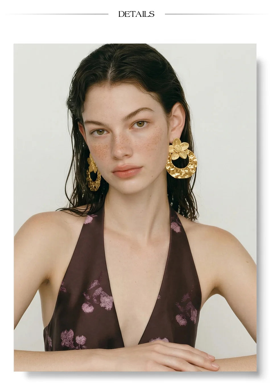 Flower Hammered Earrings — Gold-Plated Stainless Steel · PS1232