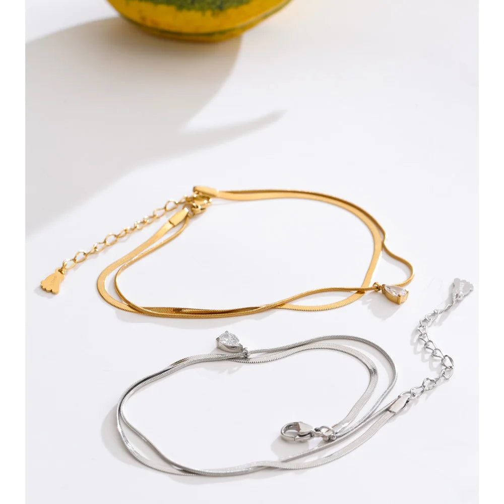 Cubic Zirconia Snake Geometric Anklet — Gold-Plated Stainless Steel with Cubic Zirconia · PS1078