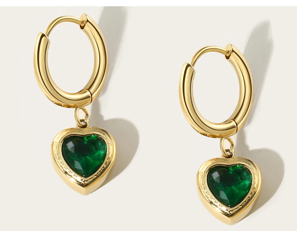 Dangle Earrings Zircon Crystal Heart Charm — 316L Stainless Steel · PS482