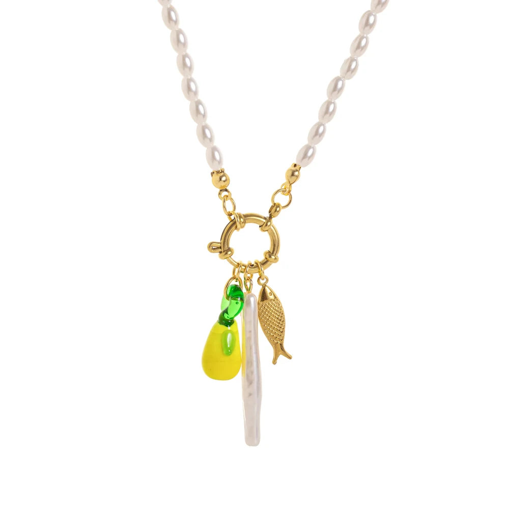Stainless steel fruit heart boots ins high-end feeling collarbone chain pearl starfish gold-plated color preservation