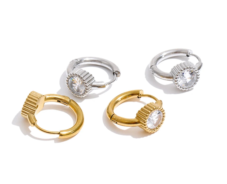 Cubic Zirconia Geometric Earrings — Gold-Plated Stainless Steel with Cubic Zirconia · PS1384