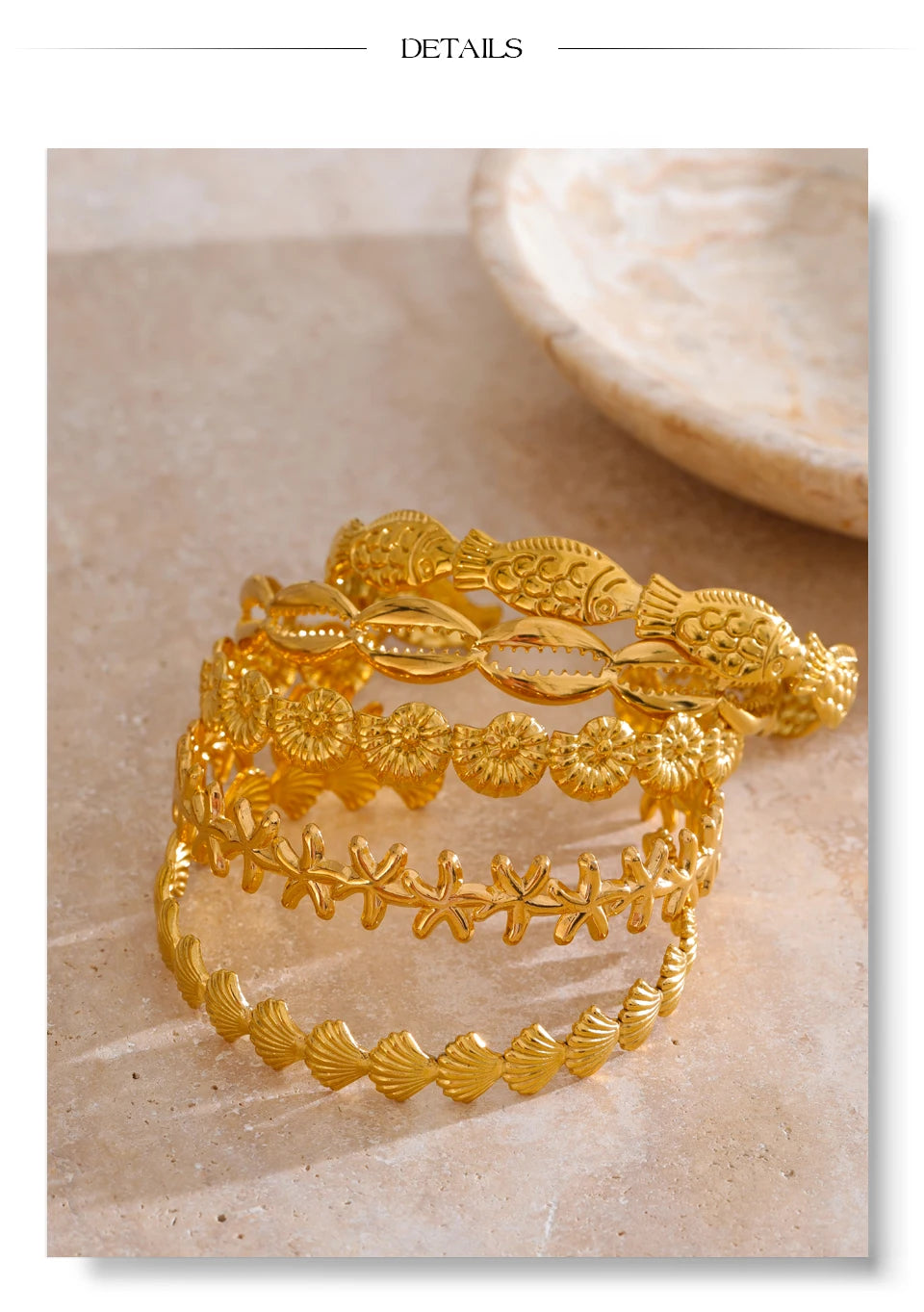 Shell Star Geometric Bracelet — Gold-Plated Stainless Steel with Shell · PS2123