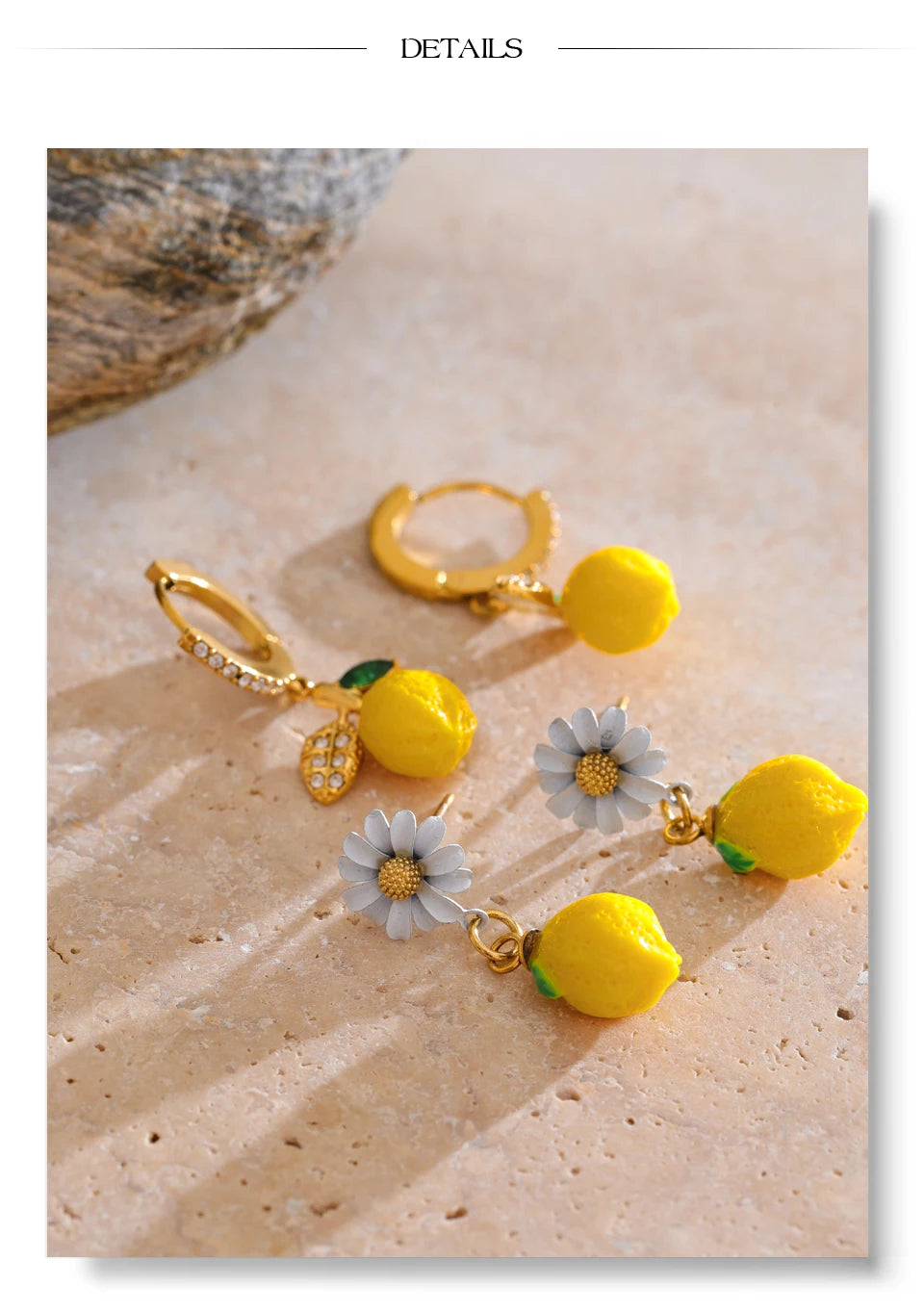 Cubic zirconia resin geometric earrings in gold-plated stainless steel with cubic zirconia and resin.