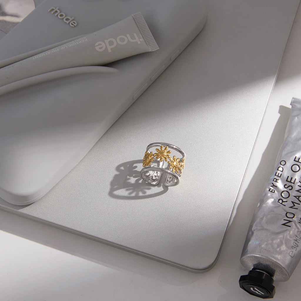 Floral Band Ring Stack — Stainless Steel · PS231
