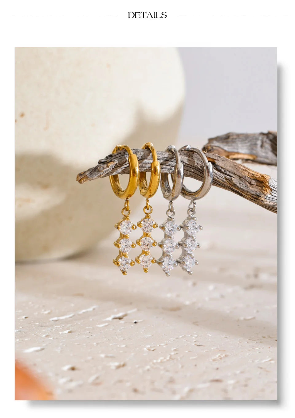 Cubic Zirconia Geometric Earrings — Gold-Plated Stainless Steel with Cubic Zirconia · PS1327