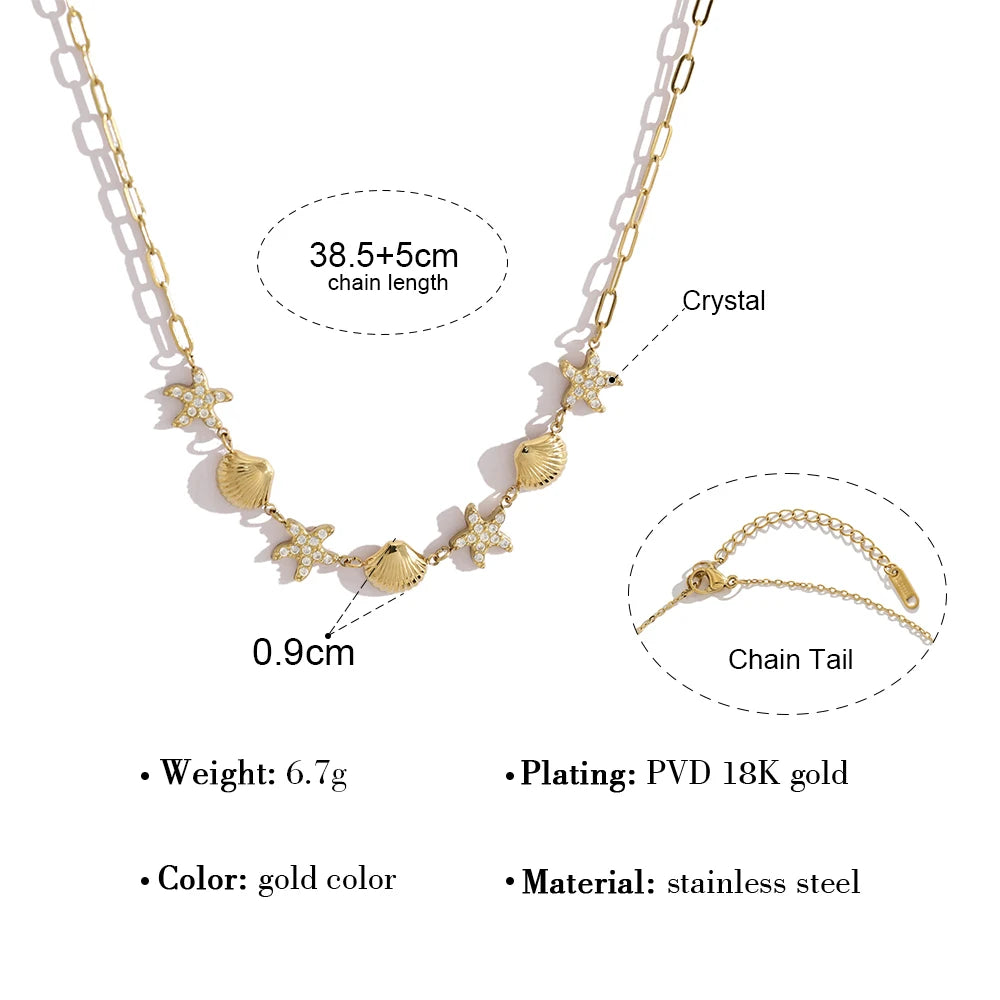 Necklace Starfish Shell Choker Beach Vacation — 316L Stainless Steel · PS398