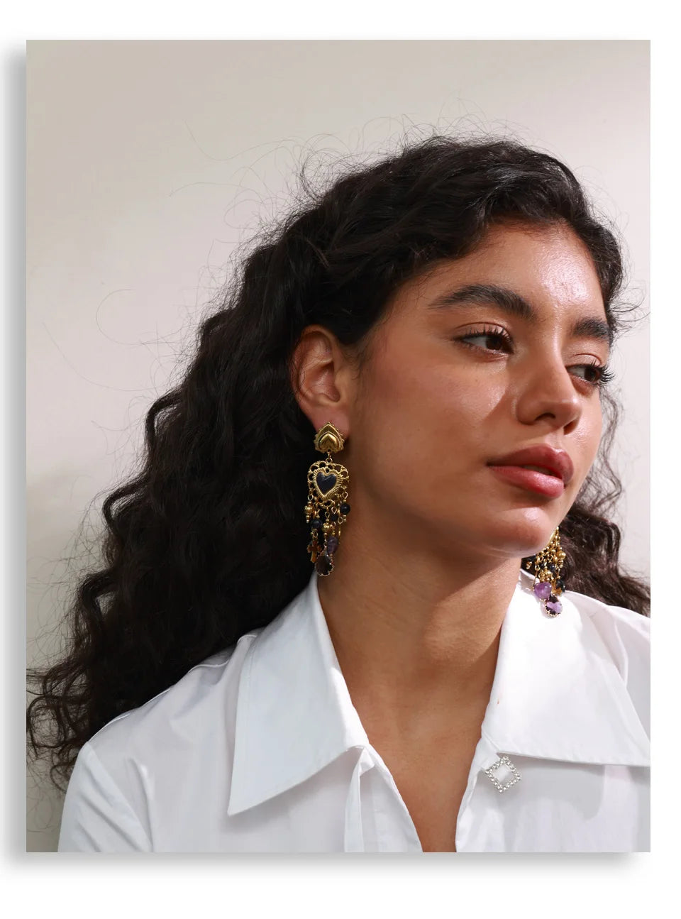 Resin Heart Cross Earrings — Gold-Plated Stainless Steel with Resin