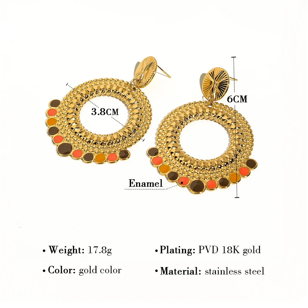 Drop Earrings Geometric Metal Texture Enamel — 316L Stainless Steel · PS442