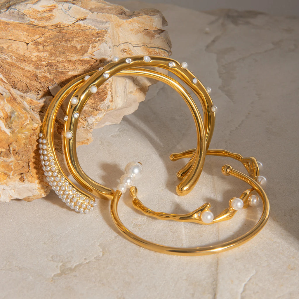 Pearl Open Bracelet — Stainless Steel · PS335